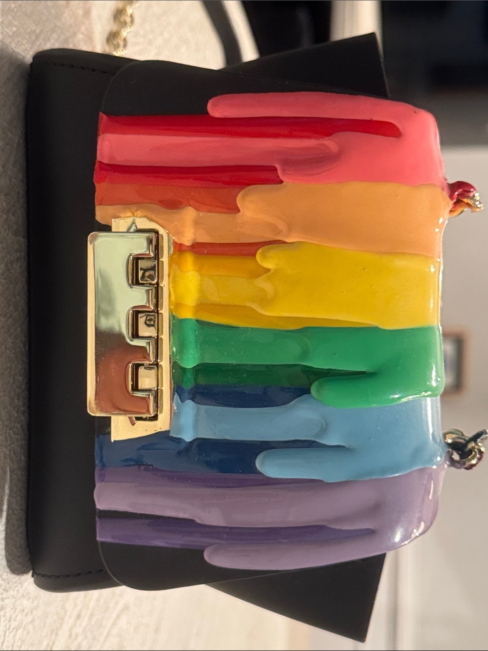 Zac Posen Multicolor Drip Patent Crossbody Bag with Gold Hardware